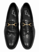 PEER-LOAFER-4502-BUCKEL-SEMI-CROC-BROGUE-GENUINE LEATHER-BLACK - Image 4