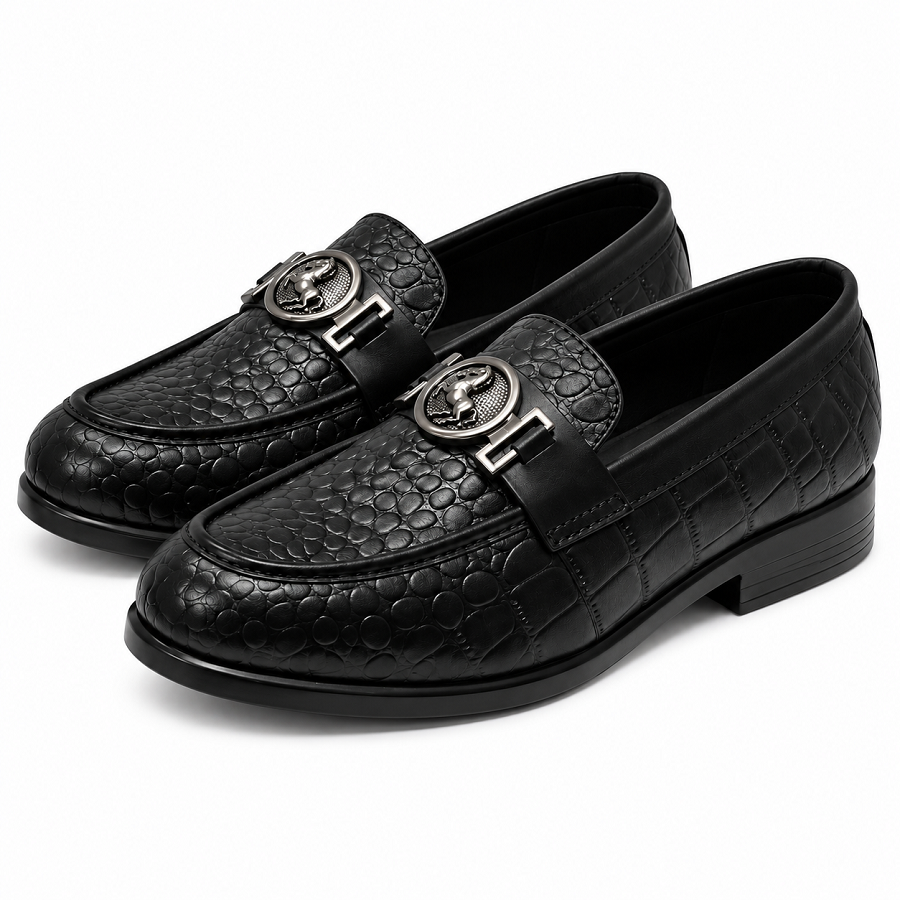 b7349367-1b15-4381-a4e0-a8dc95ea4fbc PEER-LOAFER-101-HORSE-BUCKEL-F-CROC-GENUINE-LEATHER-BLACK - Image 1