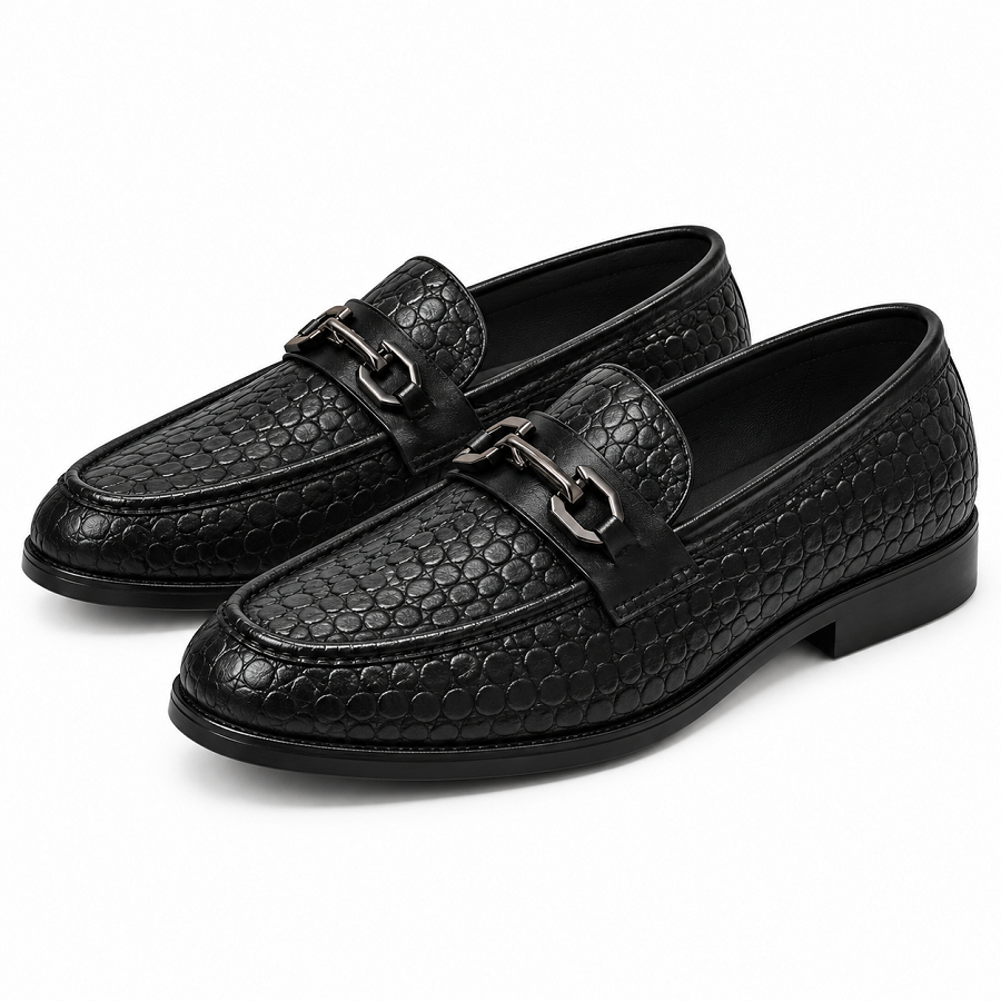 6997e618-0012-4012-8689-39592244ae49 PEER-LOAFER-101-F-CROC-BUCKEL-GENUINE LEATHER-BLACK - Image 1