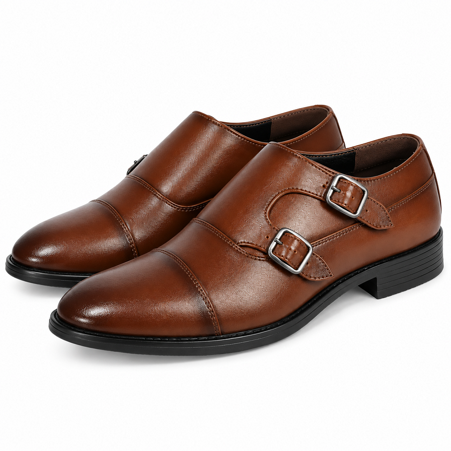 51c85518-425d-4cd0-adf3-dbb58ead40b3 PEER-LOAFER-4917-DOUBLE-BUCKEL-MONK-GENUINE LEATHER-BROWN - Image 1