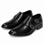PEER-LOAFER-4917-D-MONK-BUCKEL-FULL-CROCODILE-GENUINE LEATHER-BLACK