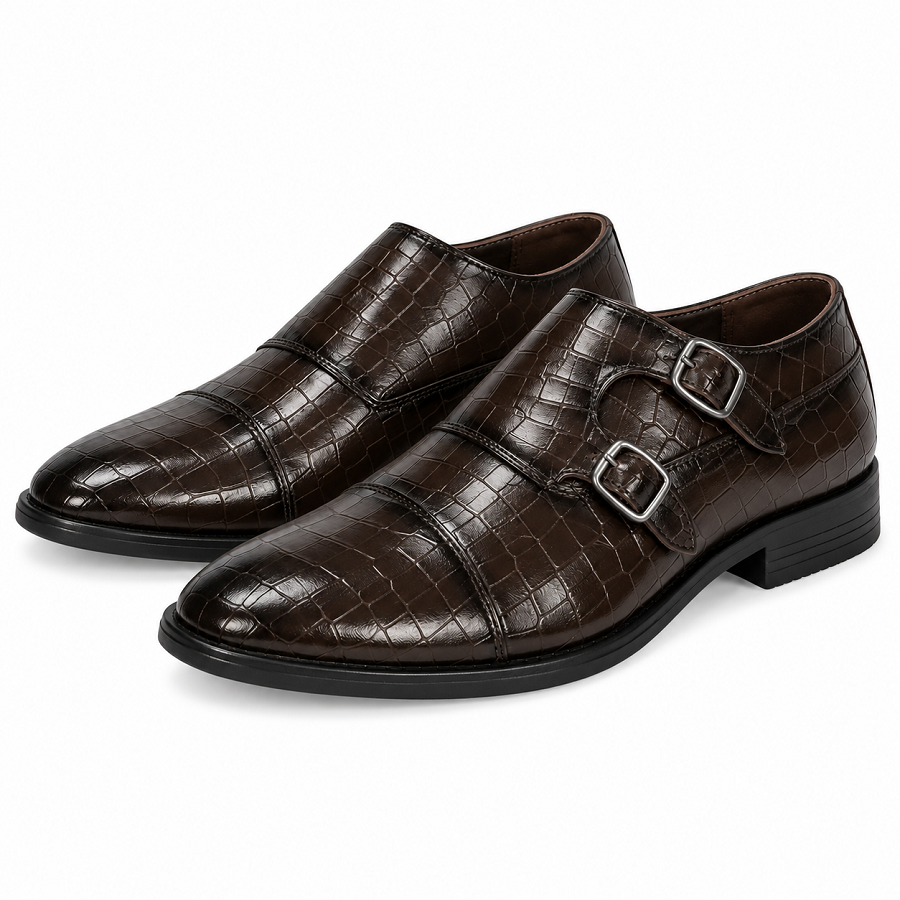 4e6e4f08-b5a7-4348-87a7-3e887ccb9932 PEER-LOAFER-4917-D-MONK-BUCKEL-F-CROC-GENUINE LEATHER-DARK BROWN - Image 1