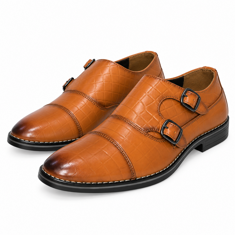 3e7025ee-0656-4351-a10c-ed4b7580fd13 PEER-LOAFER-4917-D-MONK-BUCKEL-FULL-CROCODILE-GENUINE LEATHER-TAN - Image 1