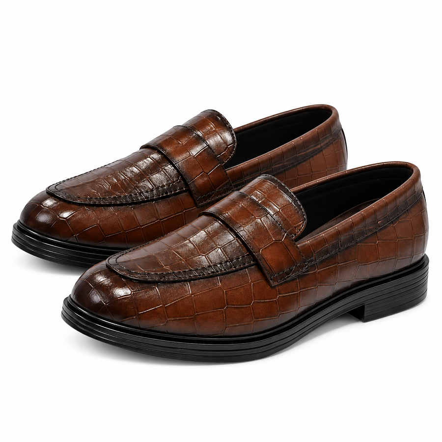 7bcc8d23-d9c0-4591-9e77-01ab8c365985 PEER-LOAFER-103-FULL-CROC-GENUINE LEATHER-BROWN - Image 1