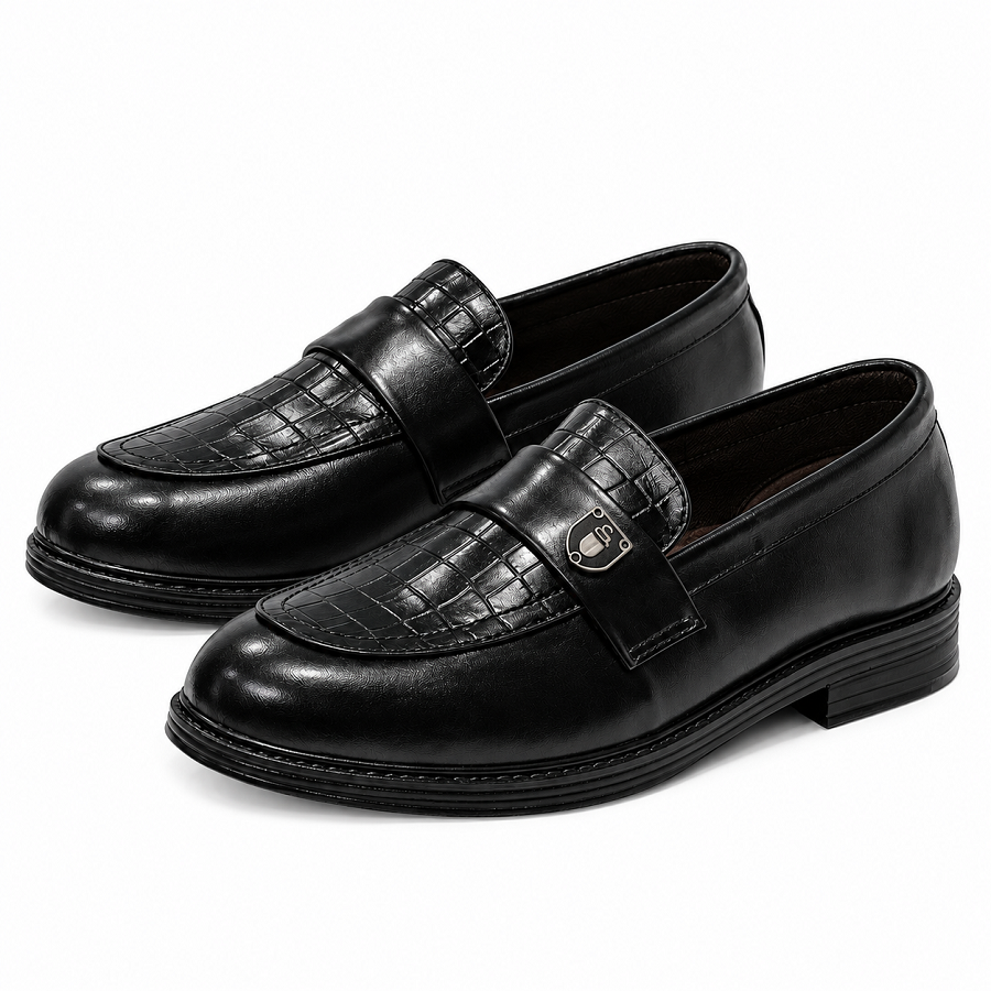 8a2a9ba1-6e8c-4b2c-acdb-026c65da7007 PEER-LOAFER-103-HALF-CROC-SIDE-BUCKEL-GENUINE LEATHER-BLACK - Image 1
