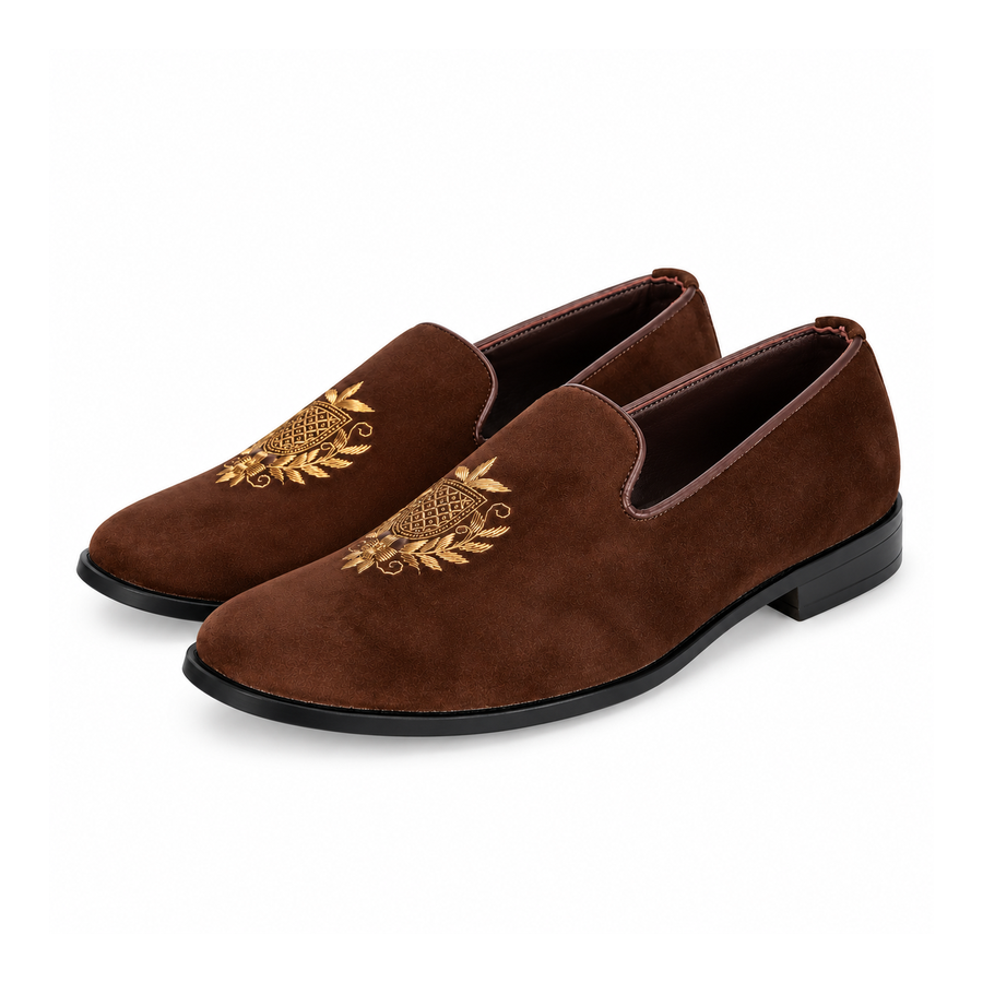 Brown-Crest-Loafers-Listing-900 PEER-LOAFER-2523-EMBRIODERY-VELVET-BROWN - Image 1